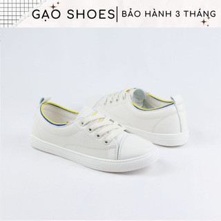 Giày Thể Thao Nữ Basic Phối Viền Chun, Giày Nữ Trắng Viền Vàng Da Mềm Gao Shoes