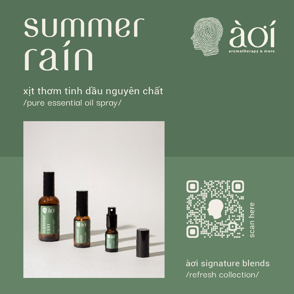 xịt thơm tinh dầu thiên nhiên summer rain | pure essential oil soul spray | àơi signature blend -summer rain in/refresh/