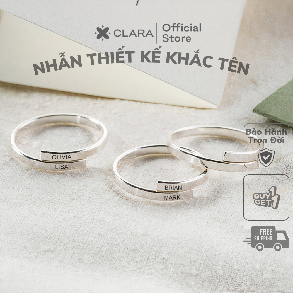 Nhẫn bạc khắc tên theo yêu cầu Clara nhẫn cao cấp freesize khắc thủ công chữ cái unisex nam nữ nhẫn đôi