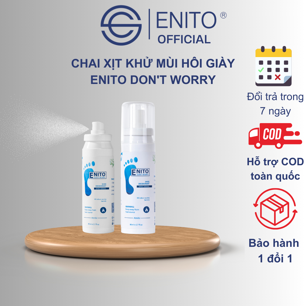 Chai xịt khử mùi Enito Don't Wory 100ml - Xịt khử nhanh chóng mùi hôi chân, tiêu diệt vi khuẩn nấm mốc