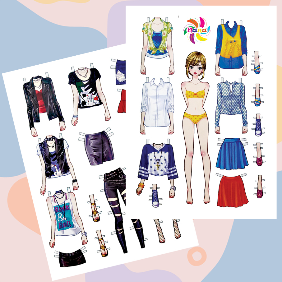 Búp bê giấy thay đồ thời trang phong cách Hàn Quốc đồ chơi cắt thủ công cho bé Combo 6 hình siêu đáng yêu BBG008