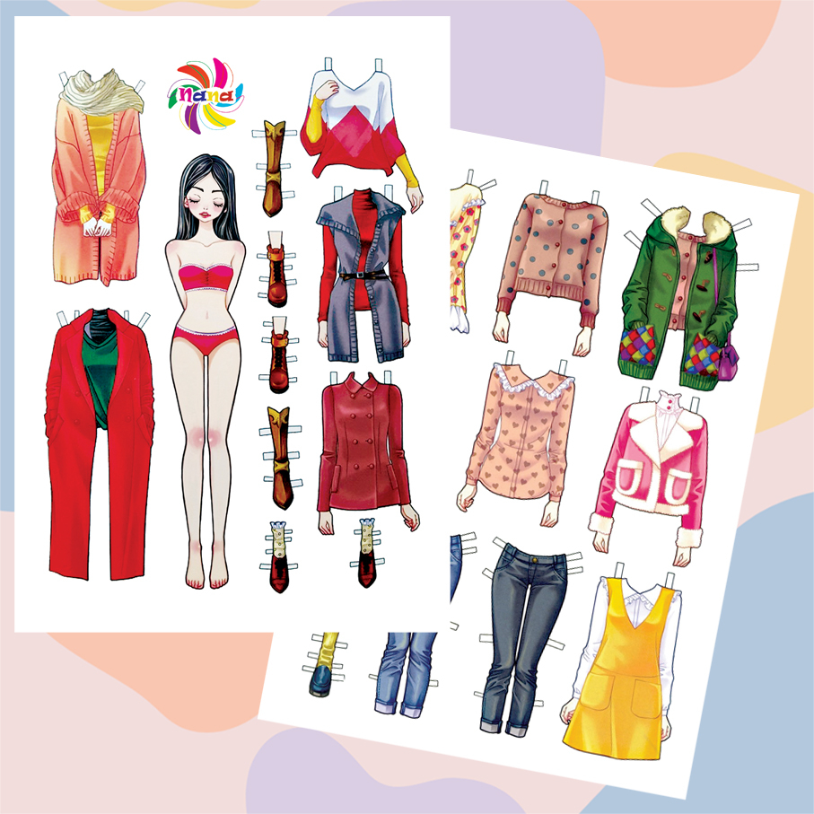 Búp bê giấy thay đồ thời trang phong cách Hàn Quốc đồ chơi cắt thủ công cho bé Combo 6 hình siêu đáng yêu BBG008