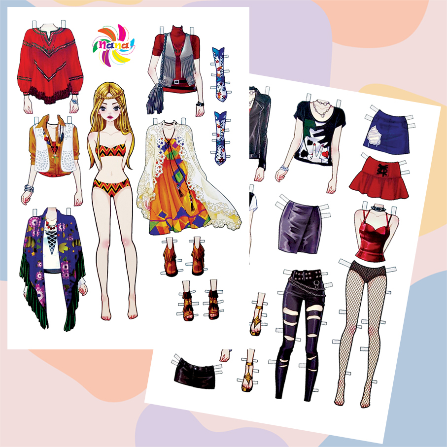 Búp bê giấy thay đồ thủ công thời trang phong cách Hàn Quốc cho bé Combo 6 hình siêu đáng yêu BBG009