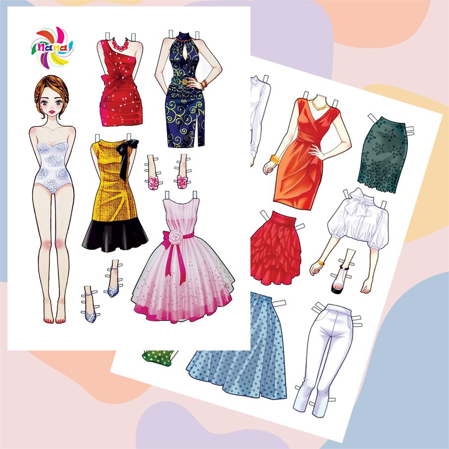 Búp bê giấy thay đồ thủ công thời trang phong cách Hàn Quốc cho bé Combo 6 hình siêu đáng yêu BBG009