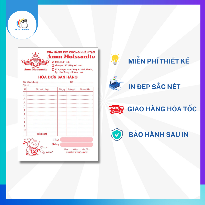 Hoá đơn bán hàng in theo yêu cầu thiết kế miễn phí IN TẠI XƯỞNG