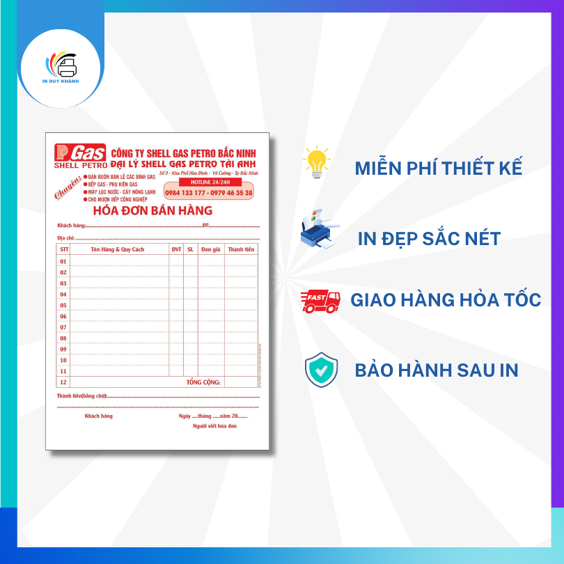 Hoá đơn bán hàng in theo yêu cầu thiết kế miễn phí IN TẠI XƯỞNG