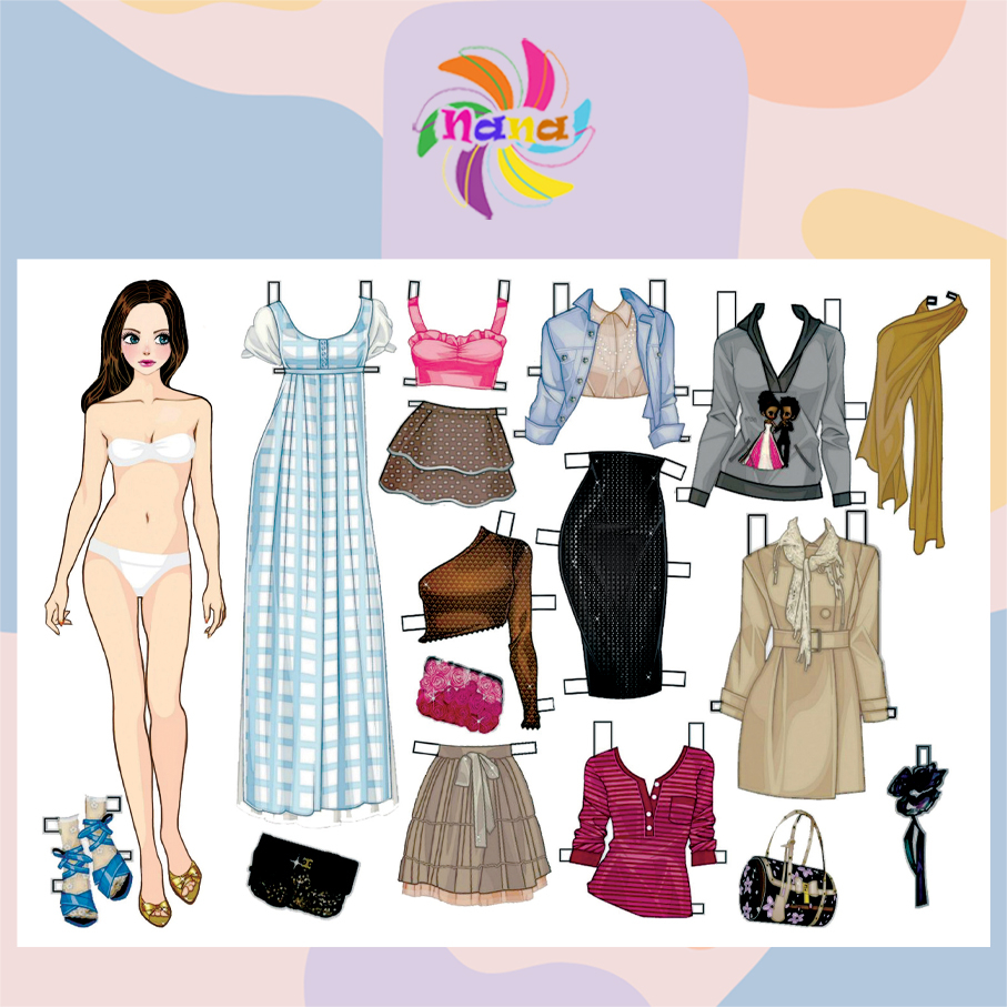 Búp bê giấy thay đồ thủ công thời trang phong cách Châu Âu cho bé Combo 9 hình siêu đẹp BBG010