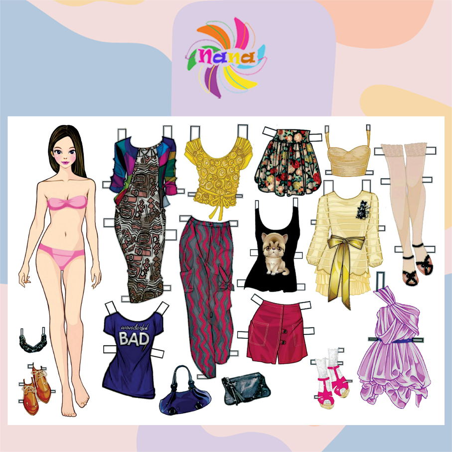 Búp bê giấy thay đồ thủ công thời trang phong cách Châu Âu cho bé Combo 9 hình siêu đẹp BBG010