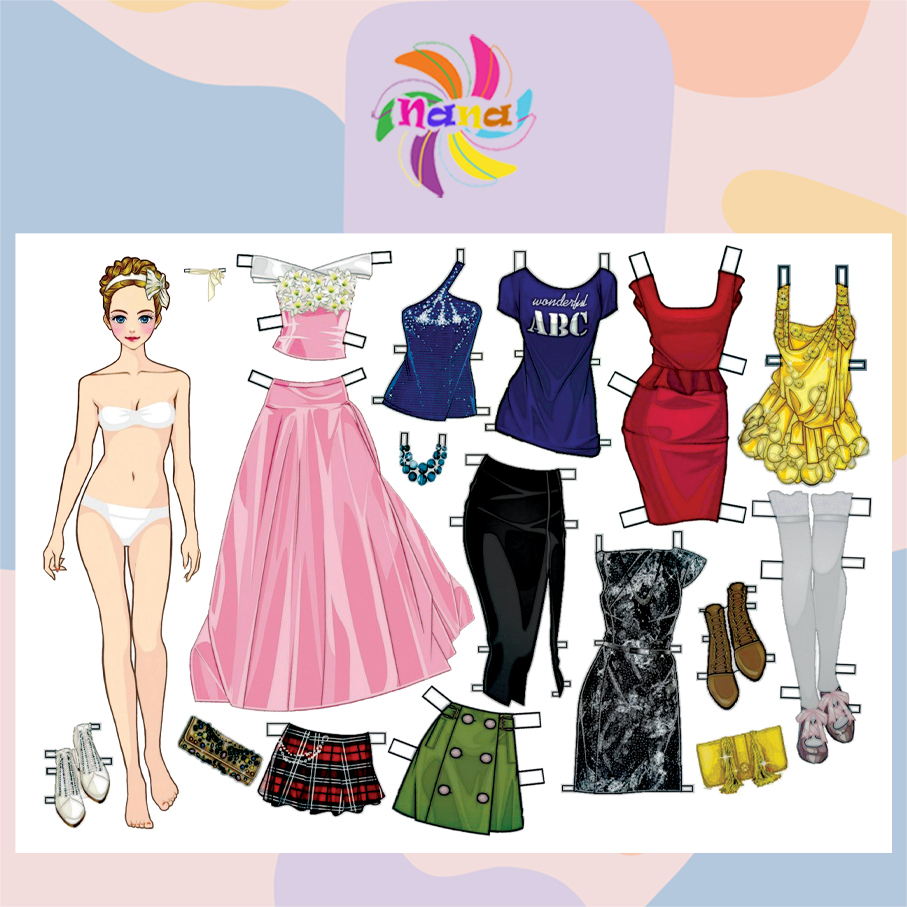 Búp bê giấy thay đồ thủ công thời trang phong cách Châu Âu cho bé Combo 9 hình siêu đẹp BBG010