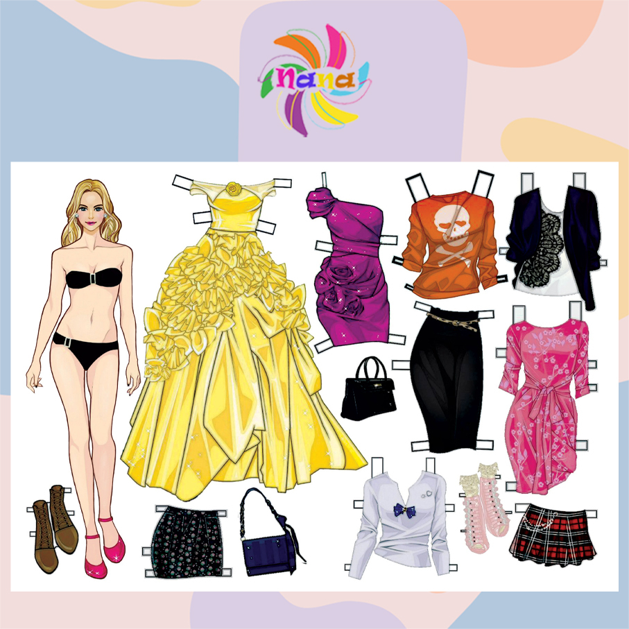 Búp bê giấy thay đồ thủ công thời trang phong cách Châu Âu cho bé Combo 9 hình siêu đẹp BBG010