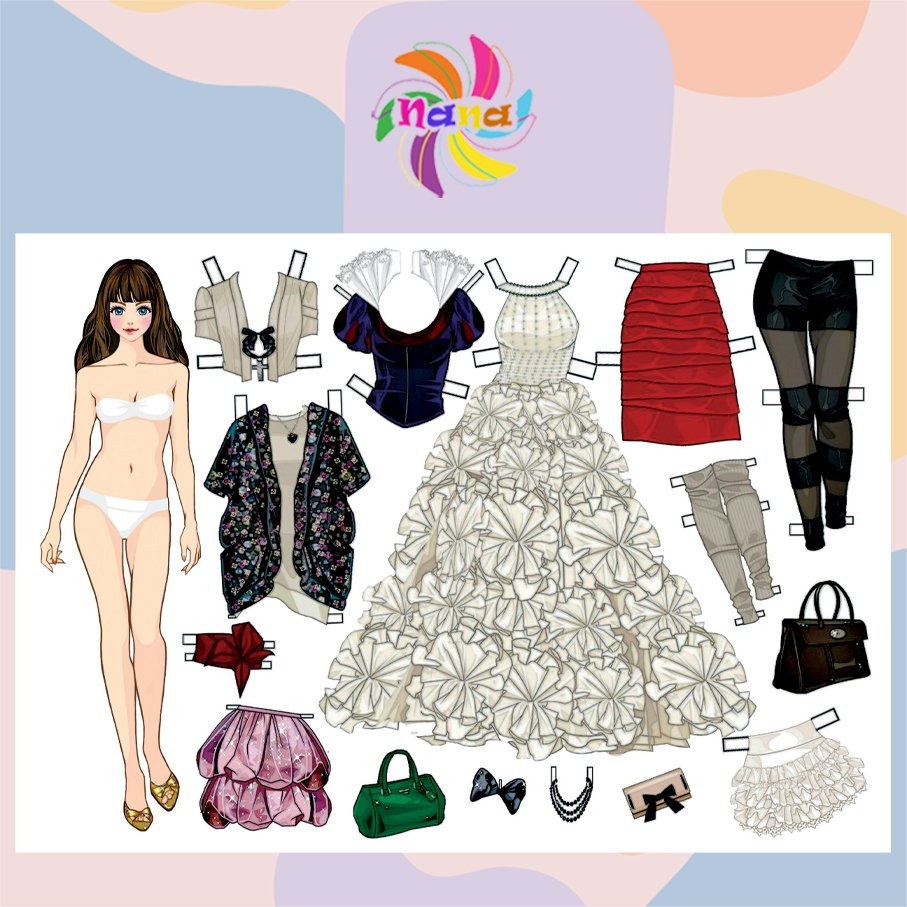 Búp bê giấy thay đồ thủ công thời trang phong cách Châu Âu cho bé Combo 9 hình siêu đẹp BBG010