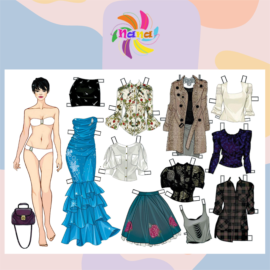 Búp bê giấy thay đồ thủ công thời trang phong cách Châu Âu cho bé Combo 9 hình siêu đẹp BBG010