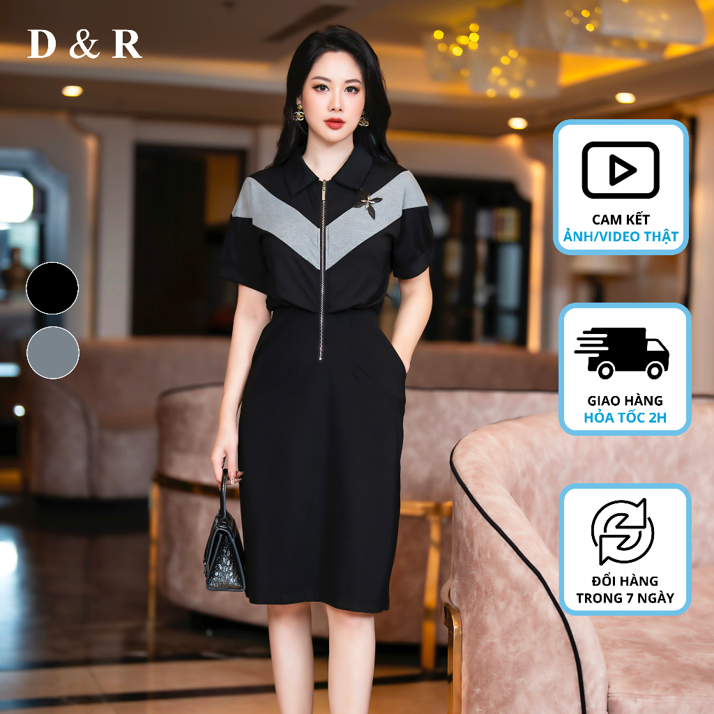 Đầm polo dây kéo bigsize đính logo hoa Quảng Châu cao cấp D&R Fashion D287