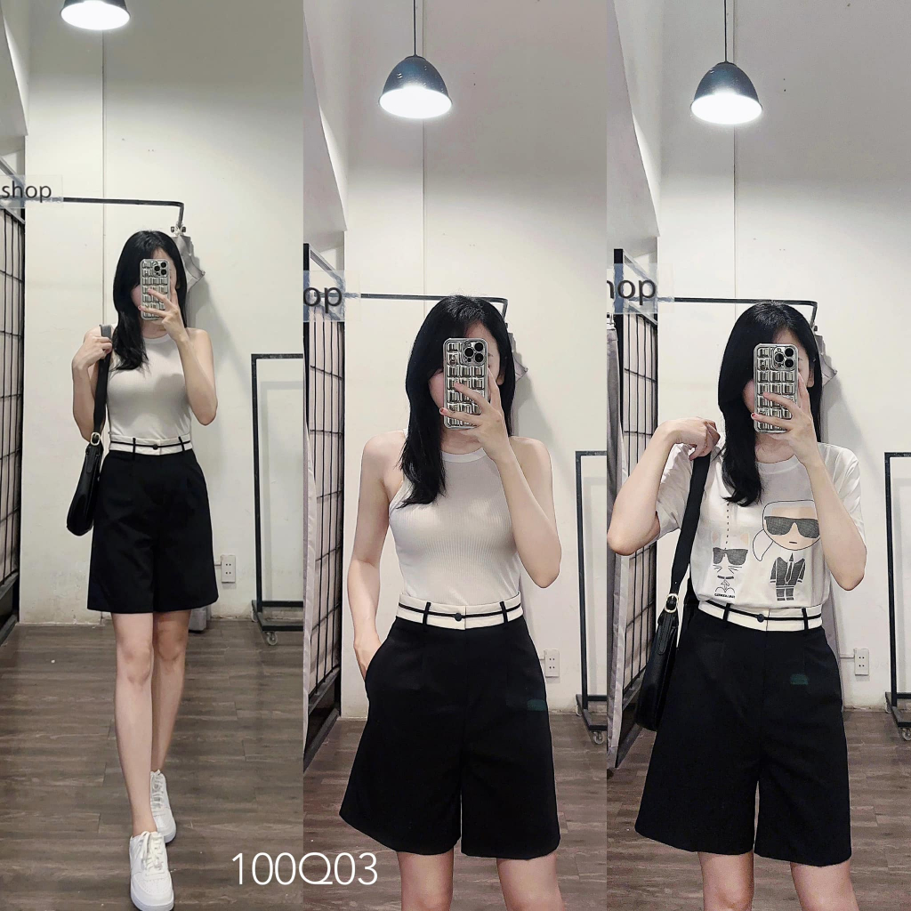Quấn short nữ ống rộng cạp viền trắng hot trend - 100Q03