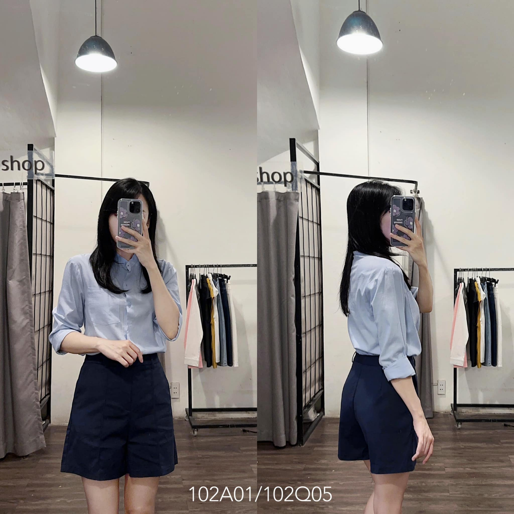 Quần short nữ gân trước xuất dư xịn màu xanh navy - 102Q05