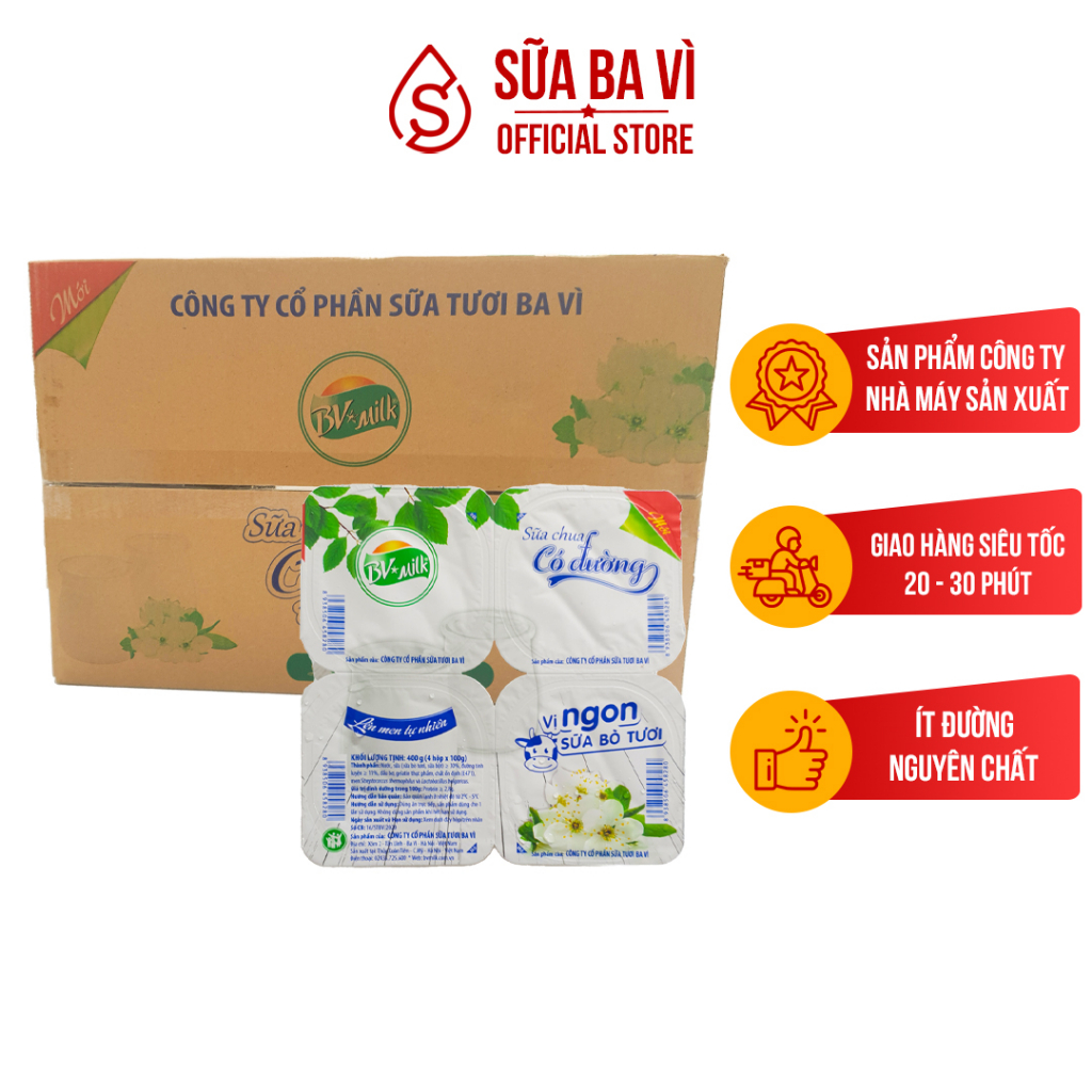 Sữa Chua Ba Vì Có Đường - Thùng 48 Hộp