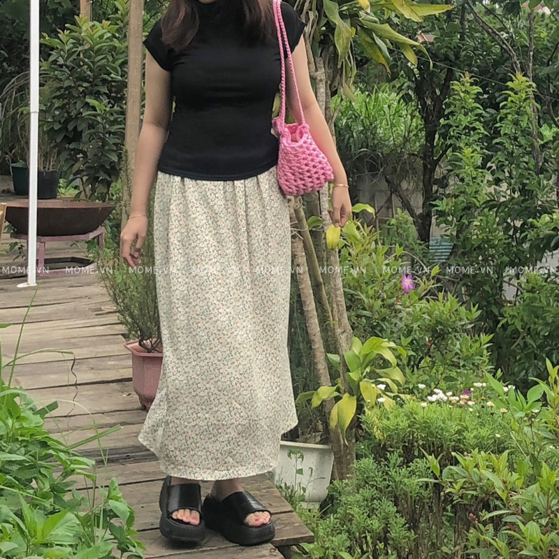 Chân váy dài hoa nhí lưng thun co giãn  - MOME.VN