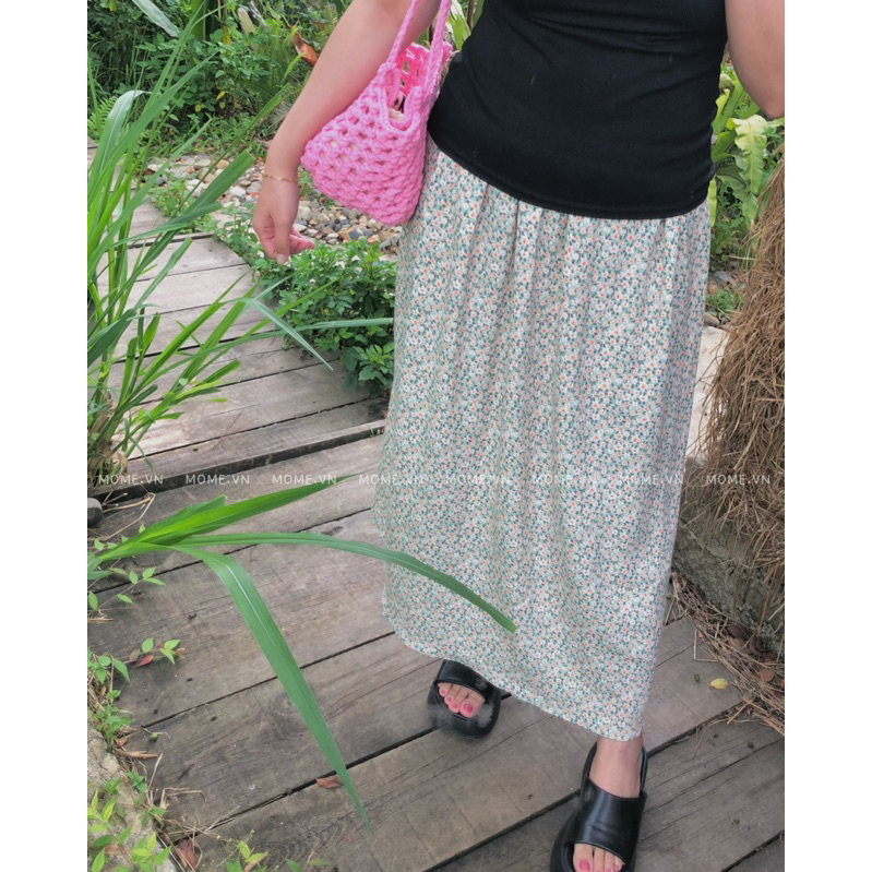 Chân váy dài hoa nhí lưng thun co giãn  - MOME.VN
