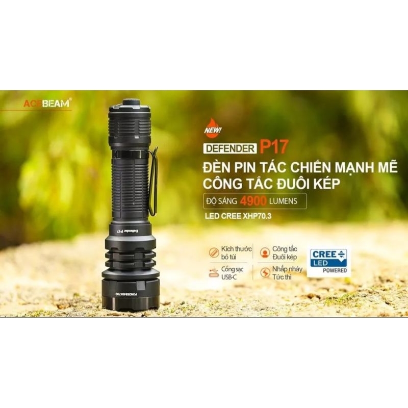 Đèn pin chiến thuật Acebeam P17, XHP 70.3 4900lm -445m, 21700-5100mah