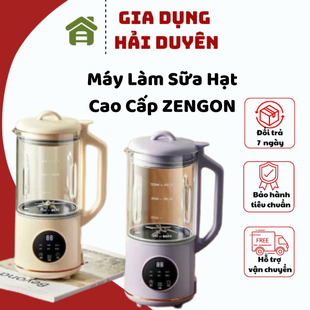 Máy Làm Sữa Hạt Cao Cấp ZENGON dung tích hãng công bố 1,2L thủy tinh chịu nhiệt hiện đại say sữa mịn Duhashop1