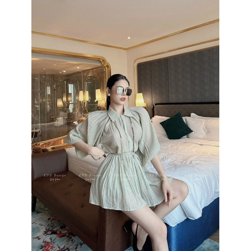 Set Plum Nhăn Tay Bồng Kèm Chân Váy Rdy