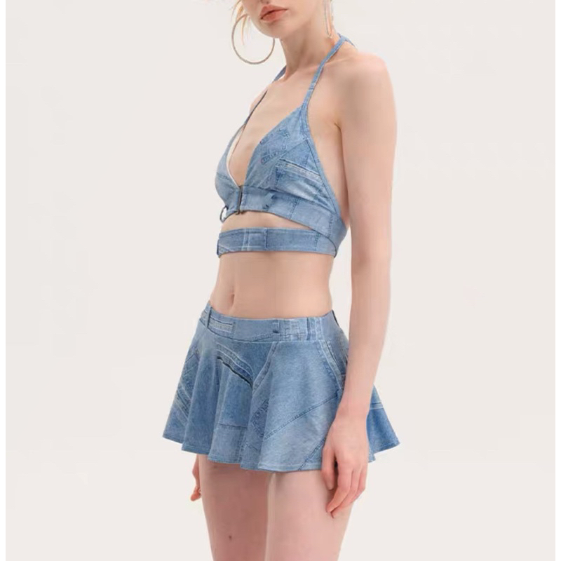 Set bikini 2 mảnh trơn giả bò