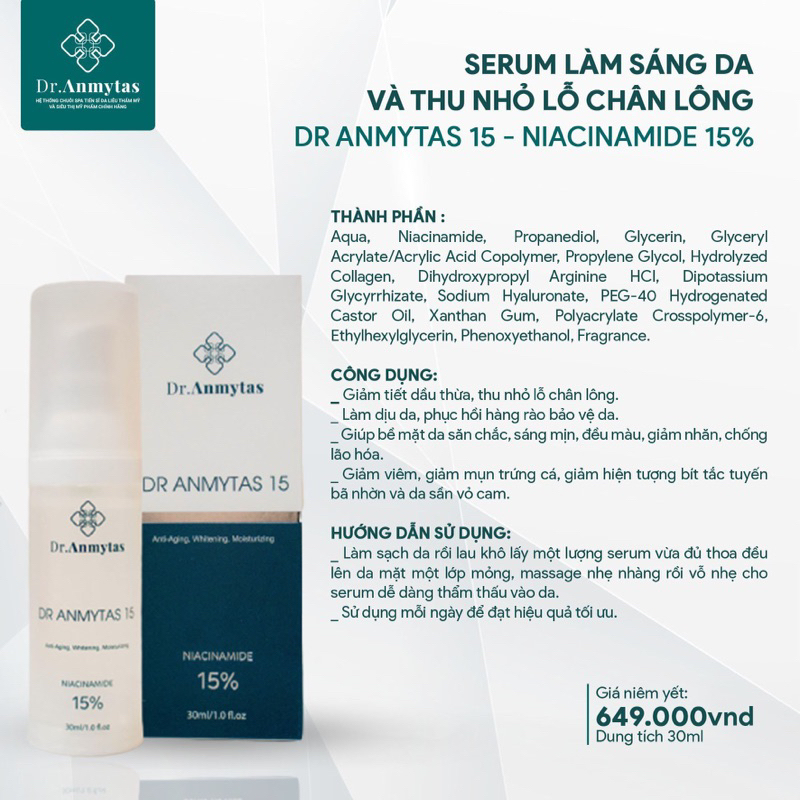Niacinamide 15% của Dr.Anmytas 100% chính hãng