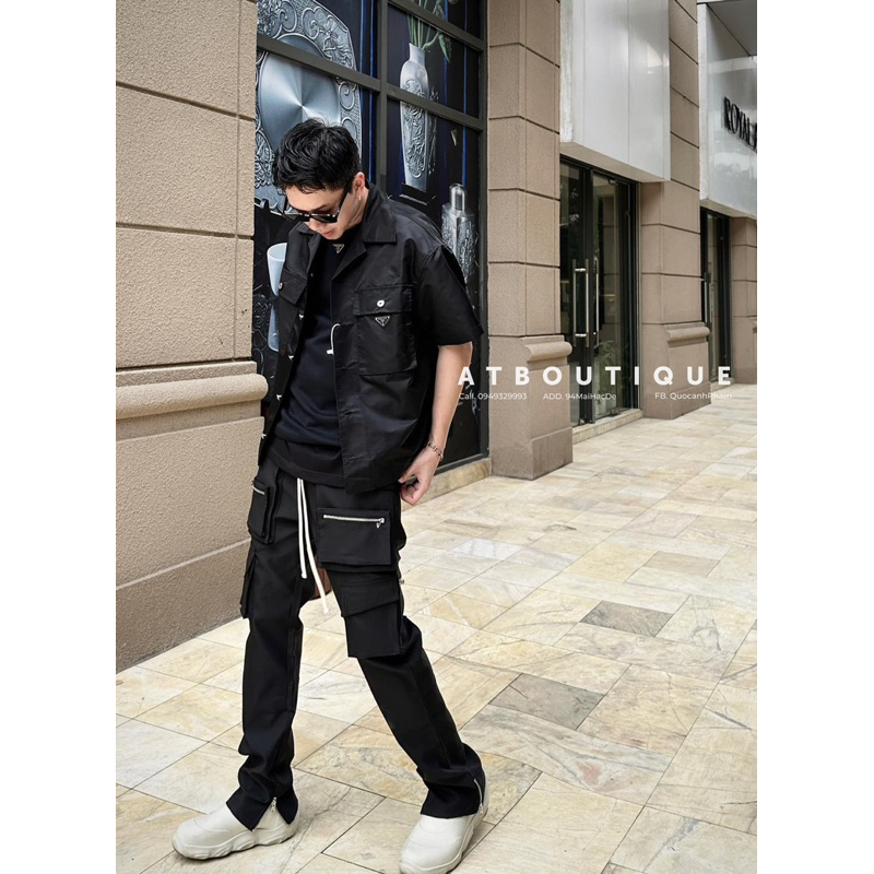 Quần Cargo pant zipper khoá kéo ngang vải gió ống trùm sneaker