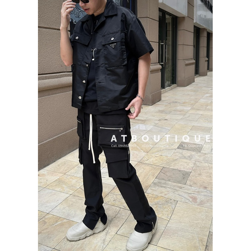 Quần Cargo pant zipper khoá kéo ngang vải gió ống trùm sneaker