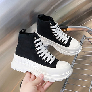 Giày bốt CỔ CAO độn đế 5cm mũi tròn nam nu dây buộc Hottrend 2023