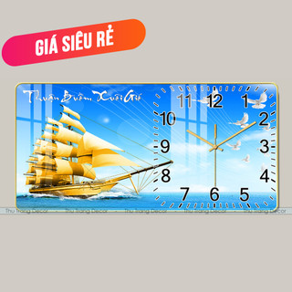 Đồng Hồ Tráng Gương Treo Tường "THUẬN BUỒM XUÔI GIÓ" In UV 5D Cao Cấp