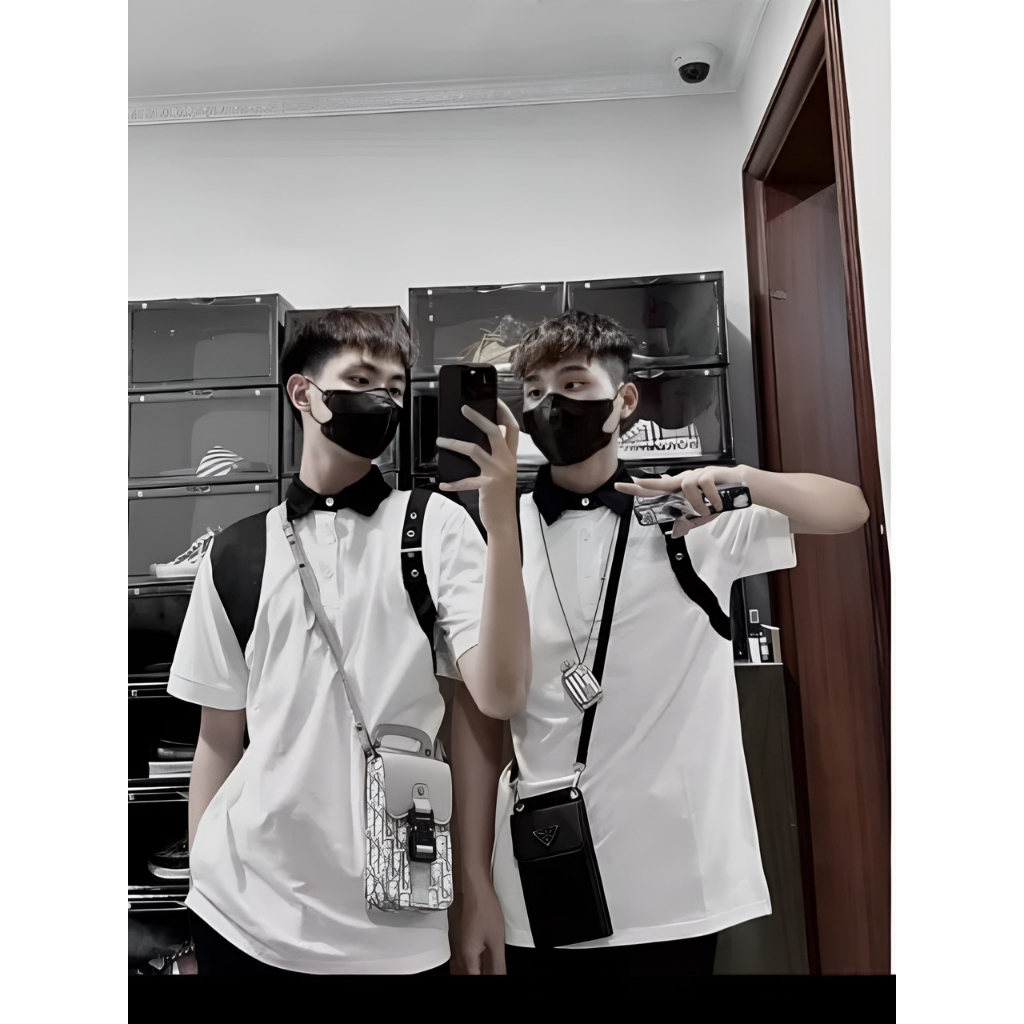 Áo Thun Có Cổ, Áo Polo MC Queen Phối Vạch Dây Cho Nam Nữ