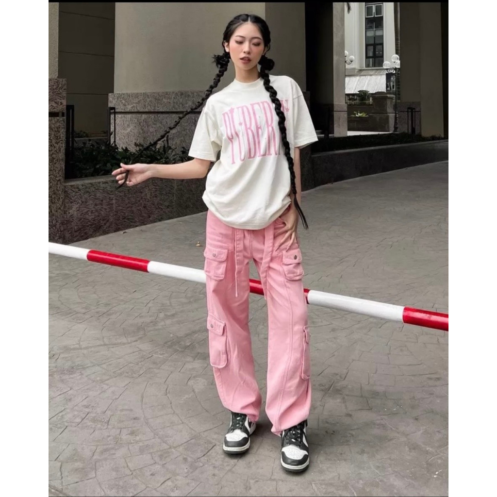 Áo thun,áo phông UNISEX FORM “PINK LOGO PUBERTY” BABY TEE cho nam nữ