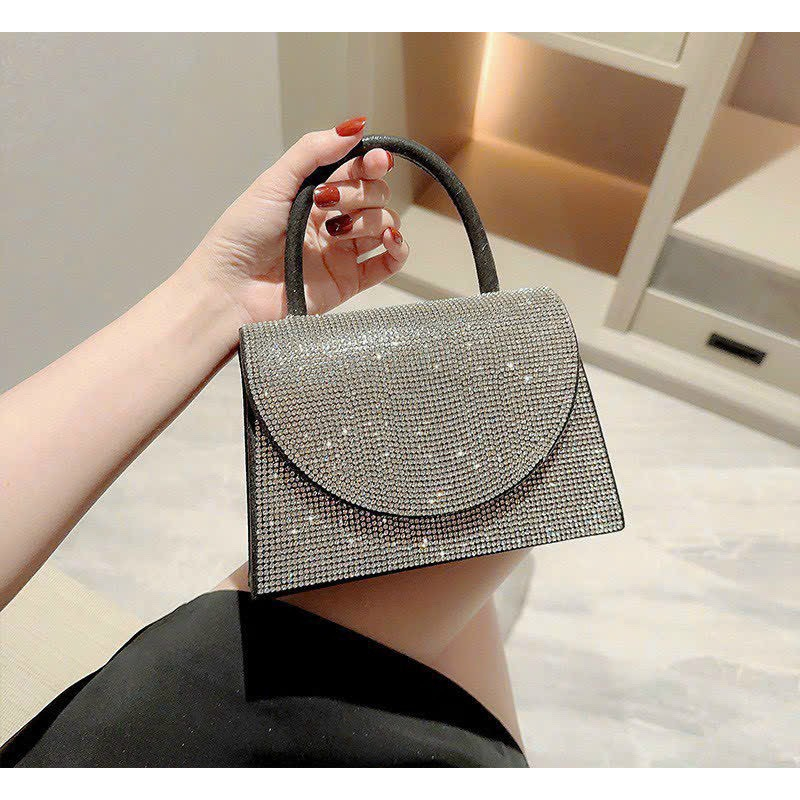 Túi xách nữ cầm tay đính đá cầm tay sang chành kèm dây đeo chéo size 18 mẫu mới