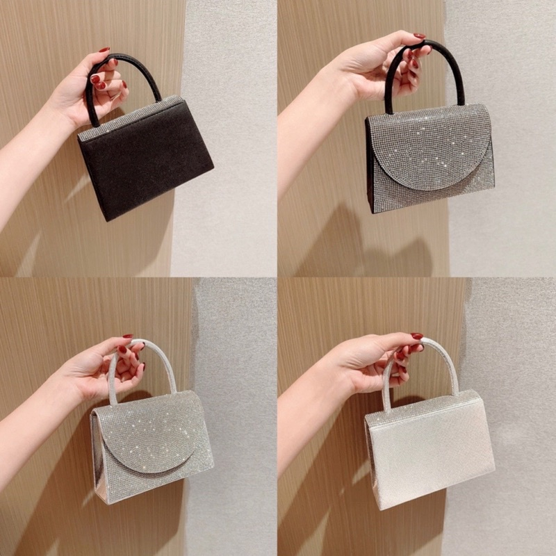 Túi xách nữ cầm tay đính đá cầm tay sang chành kèm dây đeo chéo size 18 mẫu mới