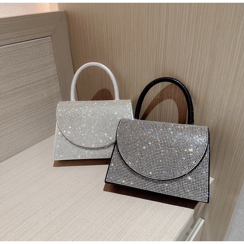 Túi xách nữ cầm tay đính đá cầm tay sang chành kèm dây đeo chéo size 18 mẫu mới