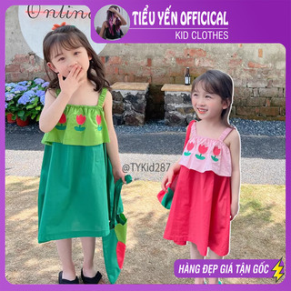 Váy bé gái, váy 2 dây hè bé gái 2 màu vải thô mềm mát cho bé 11-25kg v287tiểu yến kid