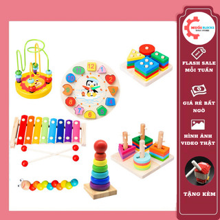 Combo 6 món đồ chơi gỗ phát triển trí tuệ cho bé, Đồ chơi giáo dục trẻ em sáng tạo - Muối Blocks