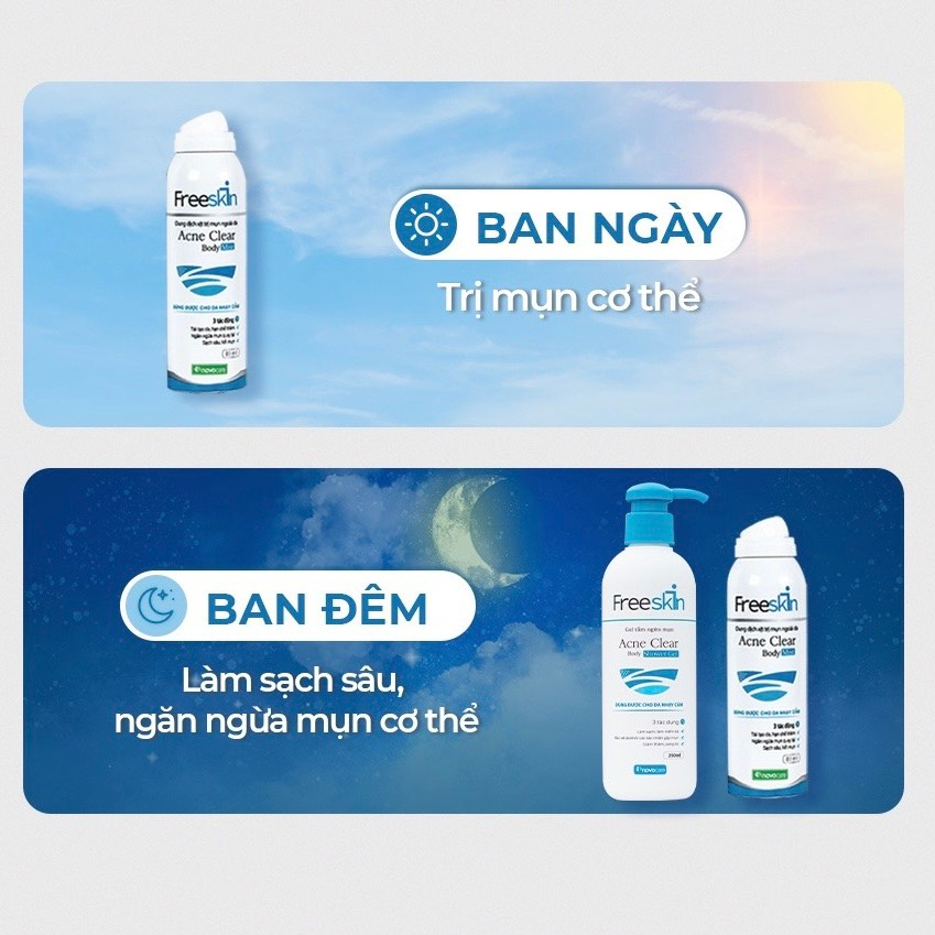 Xịt mụn Freeskin - Xịt mụn lưng, viêm nang lông, dày sừng nang lông, viêm da, sạch mụn, mờ thâm, sáng da 80ml
