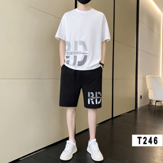 Bộ quần áo nam, bộ cộc tay mặc nhà, áo thun và quần đùi, vải thun cotton, vải đẹp, dày dặn, in chữ BraVery