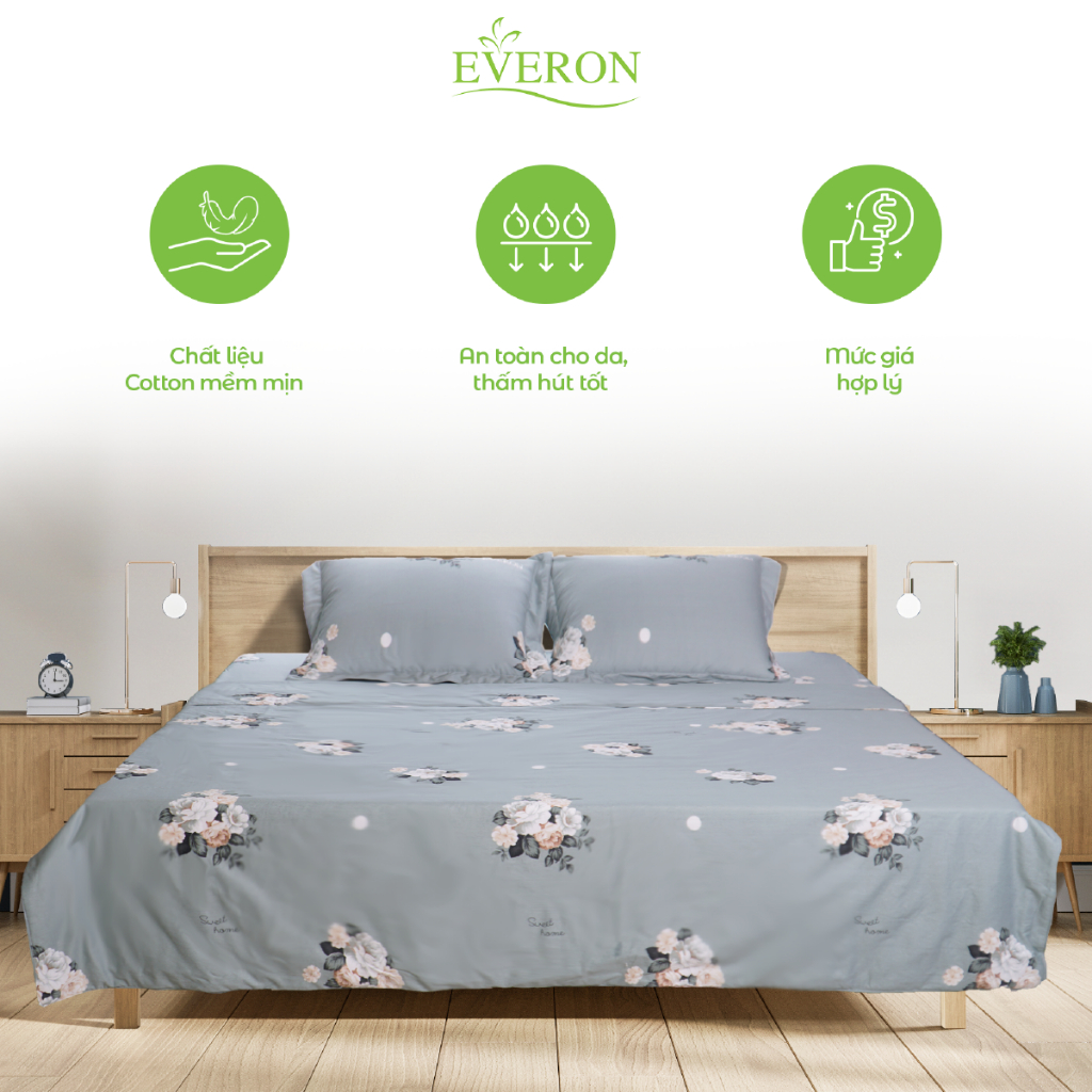 [Mã BMLT30 giảm đến 30K đơn 299K] Bộ ga chun chần Everon MD SR 100% cotton, nhiều màu sắc, kích thước (mẫu mới)