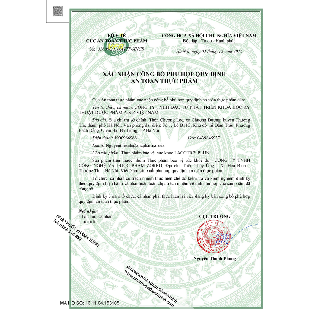 Men vi sinh Lacotics plus bổ sung 3 chủng lợi khuẩn đường tiêu hóa