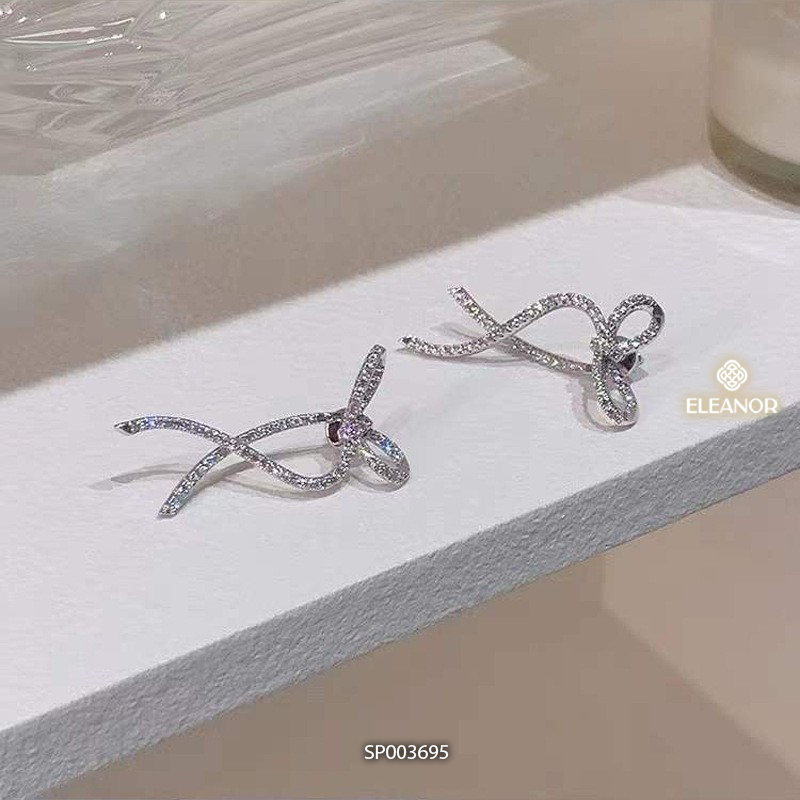 Bông tai nữ chuôi bạc 925 Eleanor Accessories hình nơ đính đá khuyên tai dáng thả phụ kiện trang sức 3695