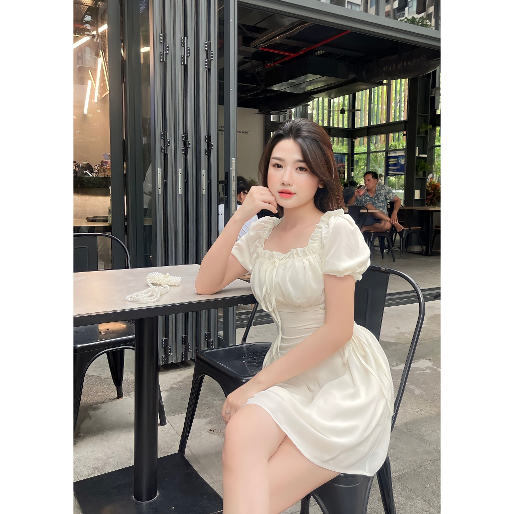 Đầm voan nhún 34DA008 34 Bigsize thời trang nữ đầm voan tiểu thư, thắt eo phối dây dễ thương từ 50kg đến 75kg