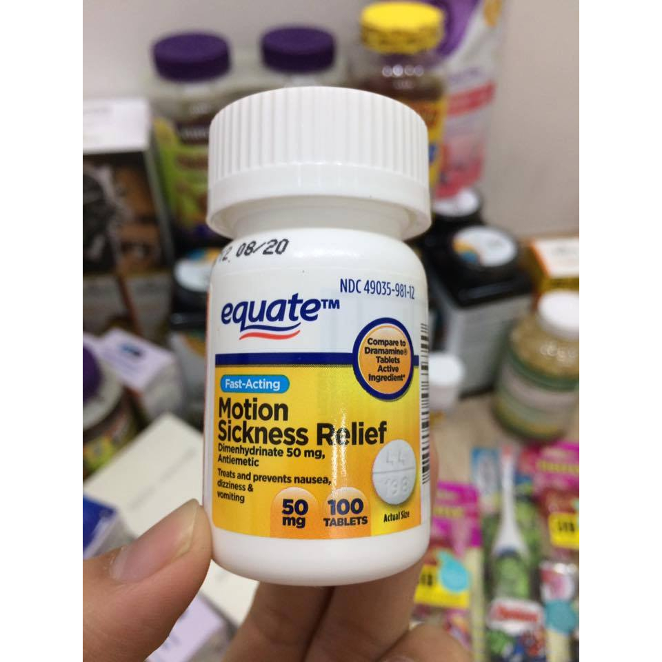 Viên Say Tàu Xe Equate Motion Sickness Relief 50mg 100 Viên Của Mỹ