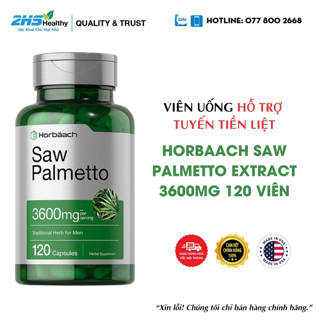 Viên Uống Hỗ Trợ Tuyến Tiền Liệt Horbaach Saw Palmetto Extract 3600mg 120 viên Của Mỹ