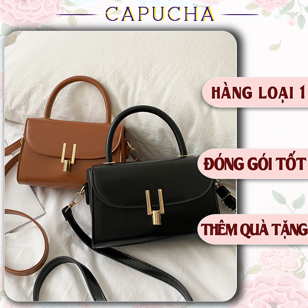 Túi xách nữ đeo chéo dáng trơn kiểu Pháp chất da bóng chống bụi chống nước Capucha T277