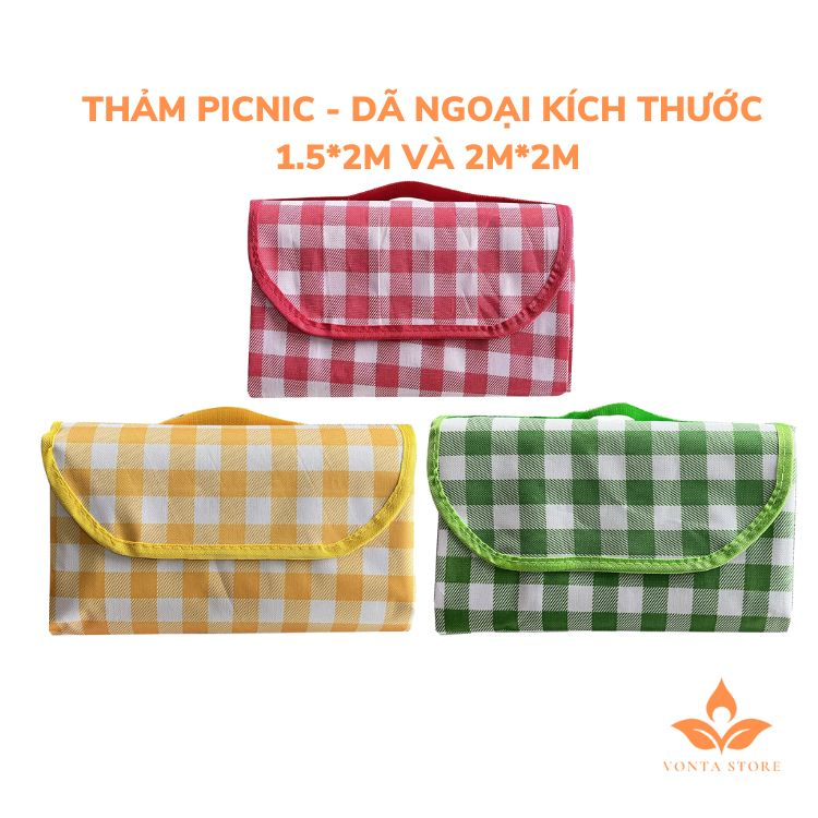 Thảm dã ngoại picnic VONTA kích thước 1.5m*2m và 2m*2m chất liệu vải oxford không thấm nước gấp gọn