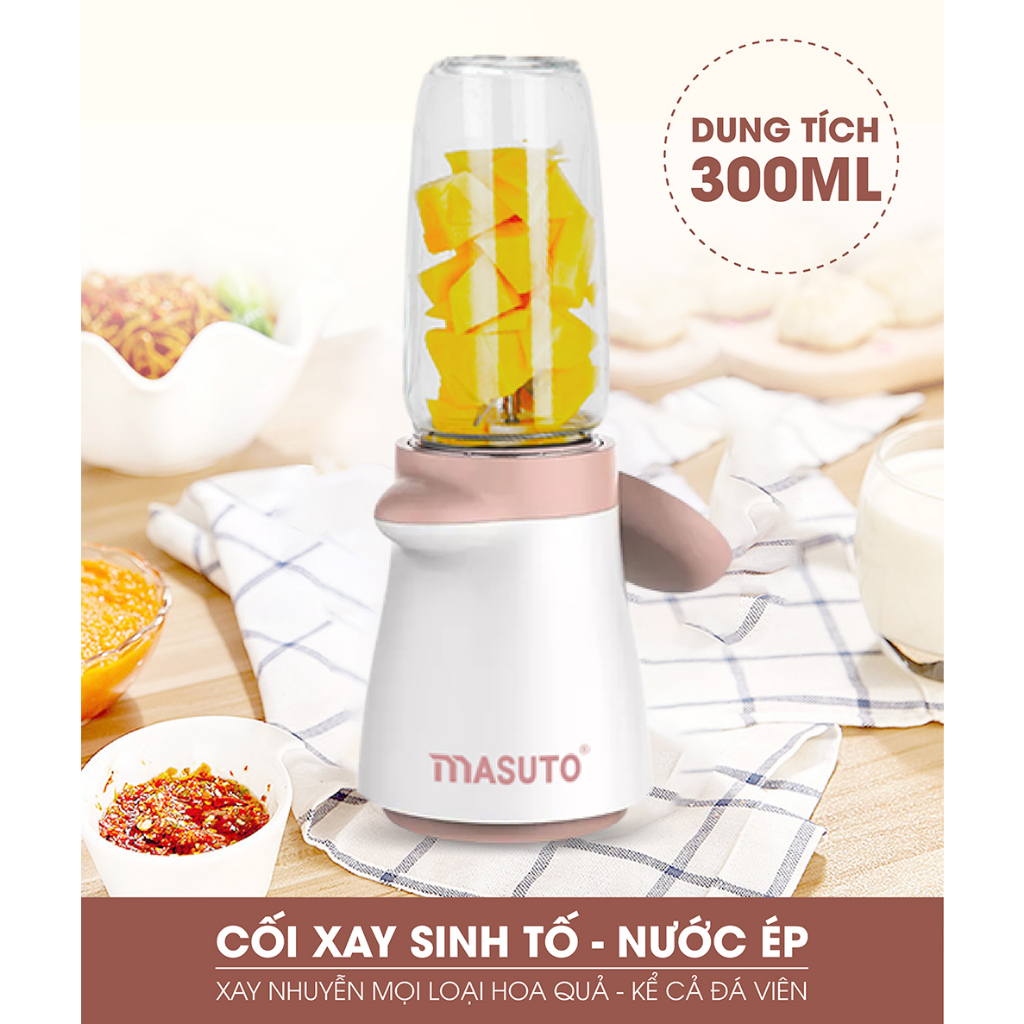 Máy xay thực phẩm đa năng Masuto Blender cho bé ăn dặm 3 cối 0,3L say đá hạt siêu nhuyễn mịn chỉ 10s cối thủy tinh