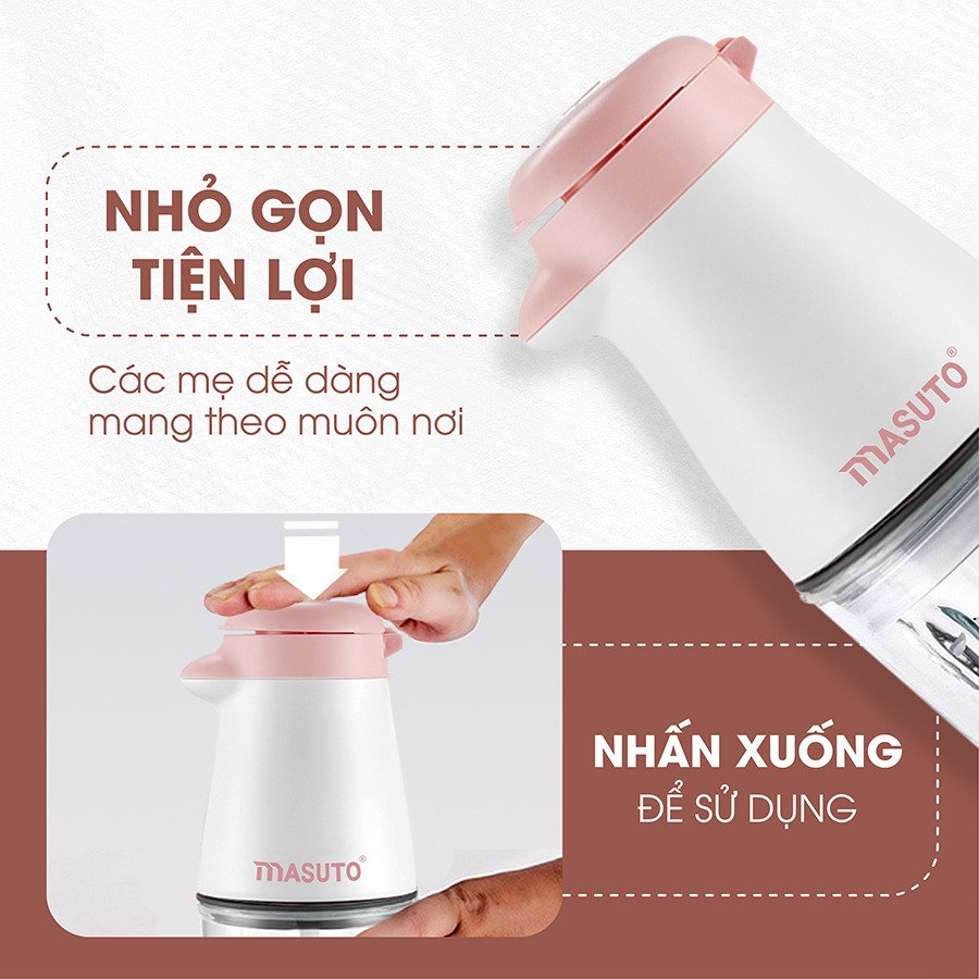 Máy xay thực phẩm đa năng Masuto Blender cho bé ăn dặm 3 cối 0,3L say đá hạt siêu nhuyễn mịn chỉ 10s cối thủy tinh